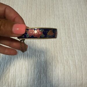 Floral Enamel Bangle Bracelet and Matching Earrings